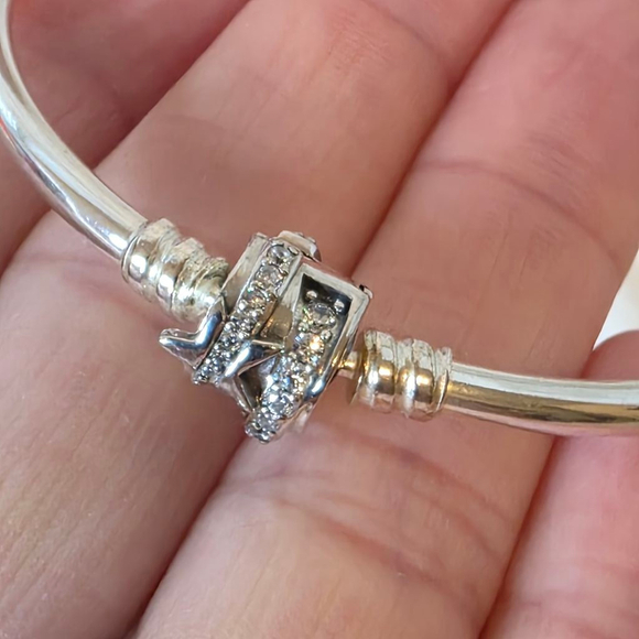 PANDORA Moments 925 Silver Sparkling Shooting Star Clasp Size 6.75 - Picture 4 of 5